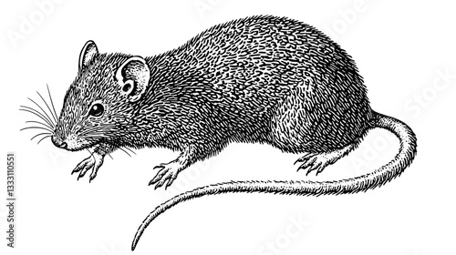 Engraved vintage illustration of a detailed small rodent showcasing its natural features and textures