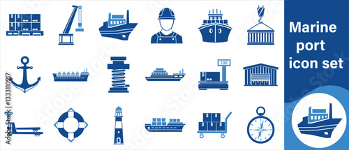 Seaport icon set, pirate, navy, sign, captain, navigation, rudder, antique, steer, direction, old, retro, equipment, control, label, water, nautical, seafaring, adventure, compass and more