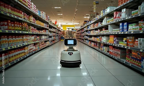 Grocery store robot navigating aisles