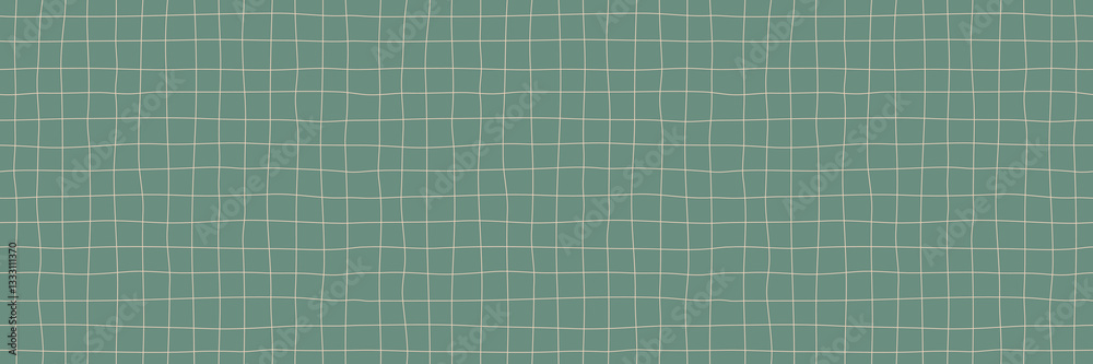 Pattern with Line Grid. Hand-Drawn Vector Seamless Texture with Checker. Green Background with Geometric Square. Cute and Simple Checker Bg