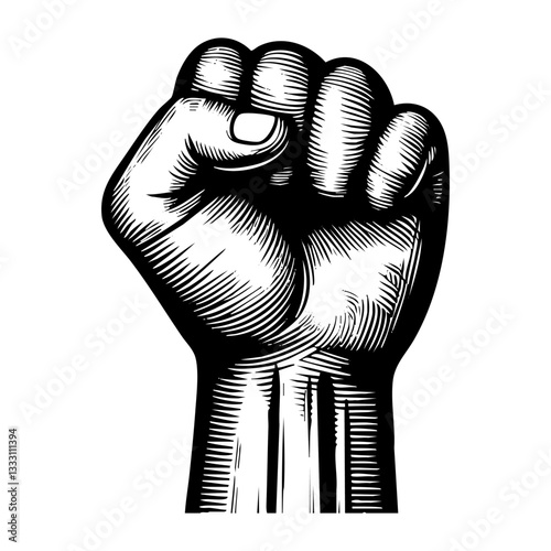 Fist sketch engraving black and white outline. Scratch board imitation.  illustrated in vintage line art style on a white background.