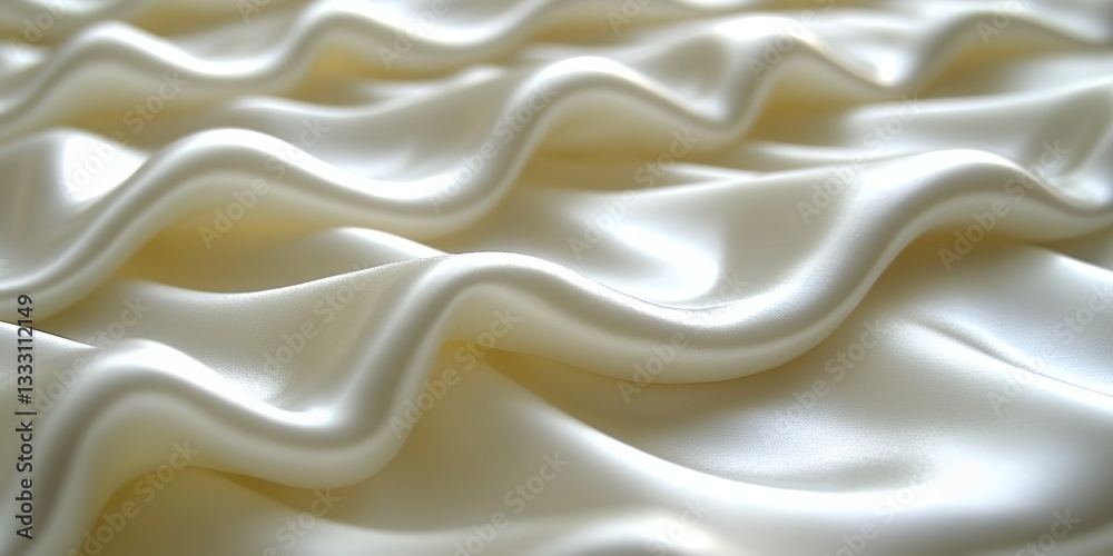 Fototapeta premium Elegant Creamy White Silk Fabric Soft Draped Texture Background art wave rich pale shiny waves cloth