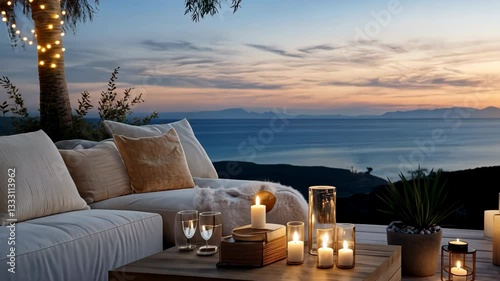 Wallpaper Mural Cozy Outdoor Lounge with Candles and Stunning Sunset View for Warm Atmosphere Torontodigital.ca