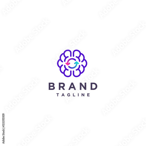 Simple Fun Resetting Brain Lines Logo Design. Brain Symbol With Reset Icon In The Middle Logo Design.