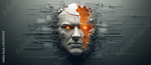 Futuristic ai transformation digital realm concept art cyber environment close-up human-machine integration