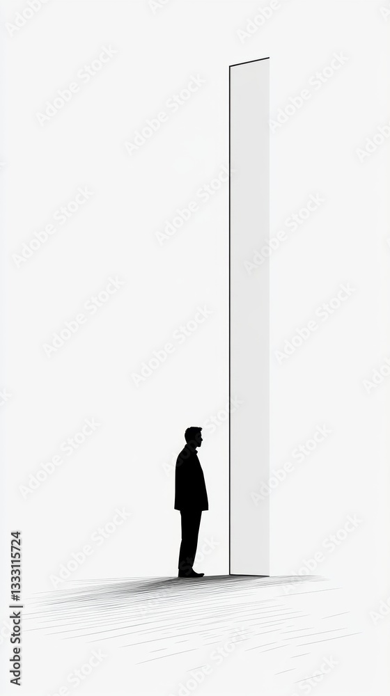 Fototapeta premium Silhouette of a Person Standing Beside a Tall Vertical Structure