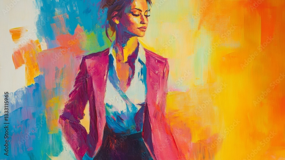 Painted woman in pink jacket gazes thoughtfully. Painted woman in pink jacket gazes thoughtfully.