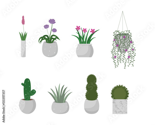 Set of decorative plant pots for use in interior and architectural projects