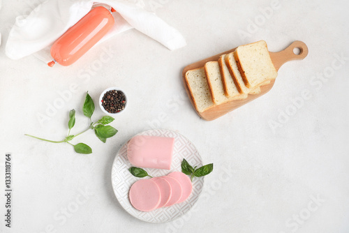 Plate with tasty boiled sau...