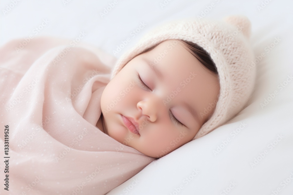 A baby is sleeping with a white hat on A baby is sleeping with a white hat on