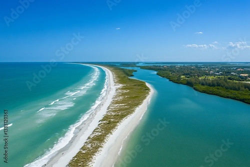Wallpaper Mural Stunning Aerial View Tropical Beach Island Paradise Coastal Scene Turquoise Waters White Sand Lush Green Vegetation Scenic Summer Vacation Seascape    Torontodigital.ca