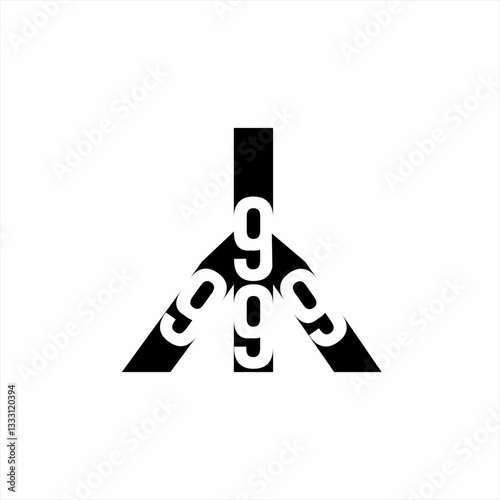 Peace symbol logo design with number nine element.