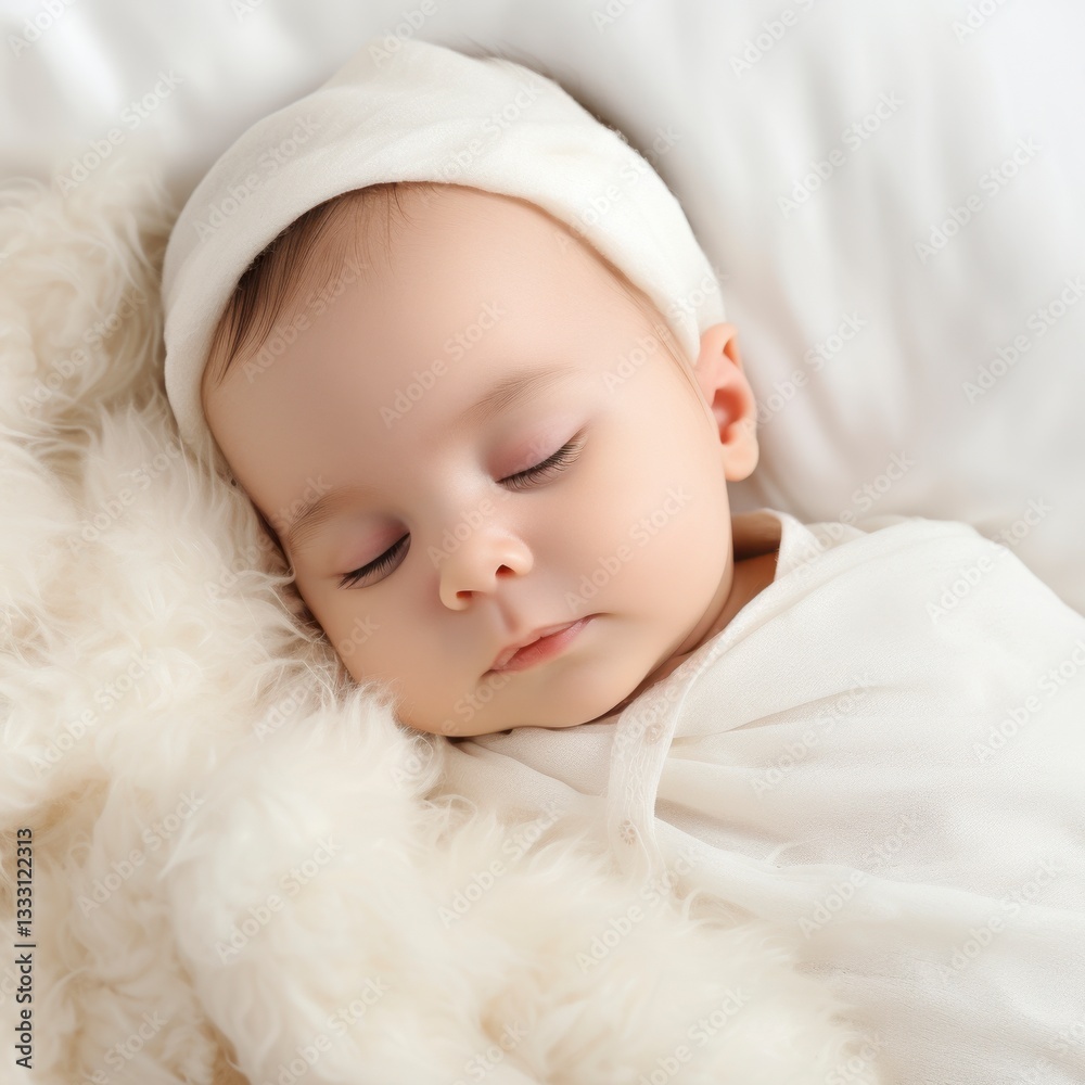 A baby is sleeping in a white blanket A baby is sleeping in a white blanket