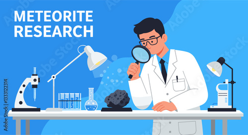 Meteorite research conceptual minimalist flat design illustration
