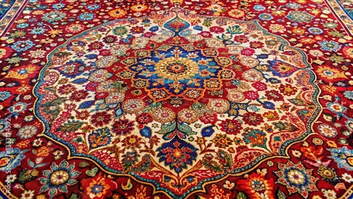 Vibrant Persian Rug Detail: Close-up of Intricate Floral Patterns