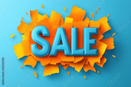 Colorful sale banner with bold text on a blue background.