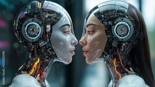 Ai enhanced digital twins human consciousness interacting identical AI generated versions of themselves in a hyper realistic simulation