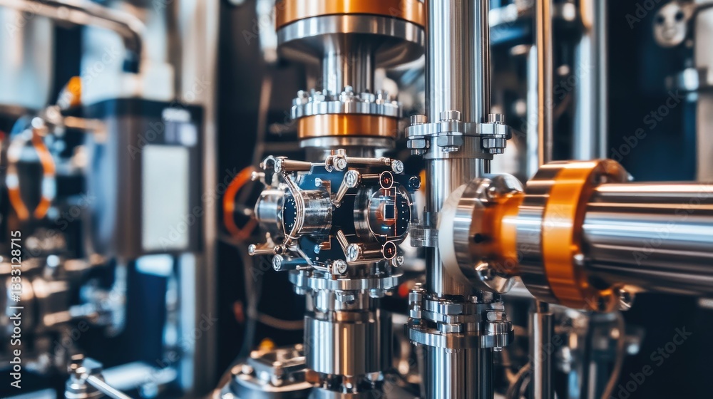 A close-up of advanced microchip manufacturing machinery, set against a sleek black background A close-up of advanced microchip manufacturing machinery, set against a sleek black background