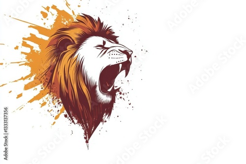 Fierce Lion Illustration with Splash of Color and Artistic Flair