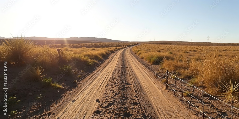 Naklejka premium A Dusty Track Winding Through a Sunny Landscape