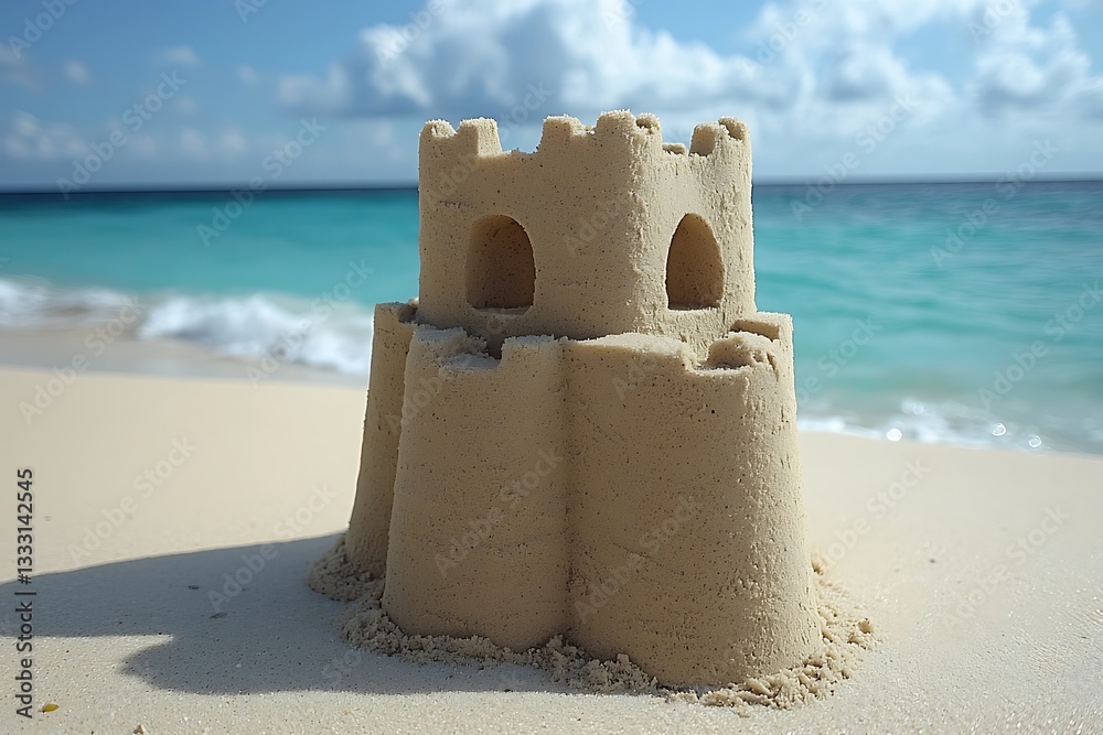 Sandcastle Built on Beach with Ocean View Sandcastle Built on Beach with Ocean View