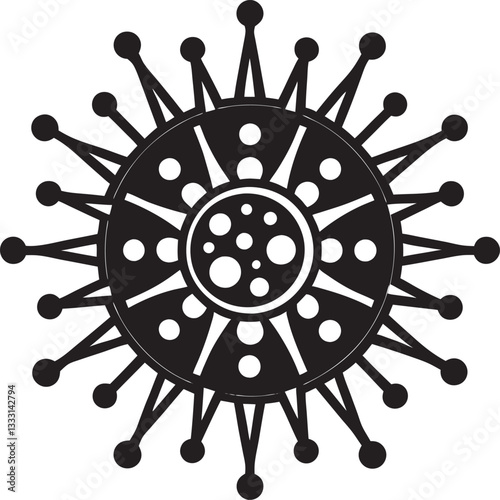 A minimalist line drawing of a virus symbol