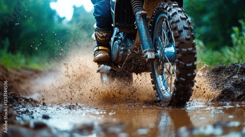 Dirt bike rider navigating a muddy trail