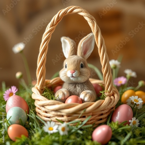 Conejo de pascua en canasta
