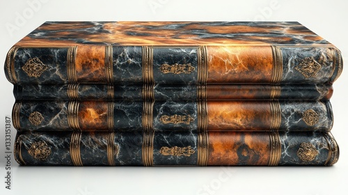 Elegant Antique Leather-Bound Books Stacked with Rich Color Patterns