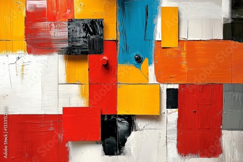 Abstract Colorful Rectangular Composition in Red, Yellow, and Blue