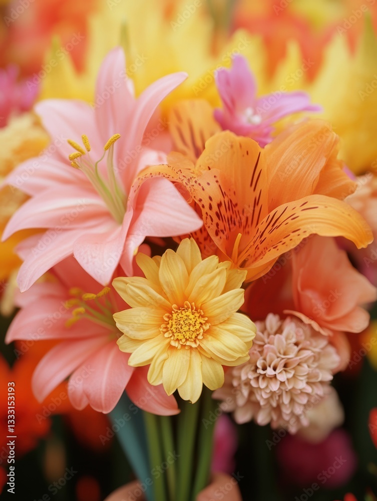 Fototapeta premium A vibrant bouquet of flowers arranged beautifully in a clear vase.