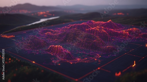 Digital Terrain Map for Night Landscape.