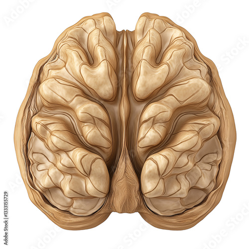 Photorealistic Anatomy Illustration of Human Brain: Top View of Neurology and Cognitive Processes in 3D Rendering