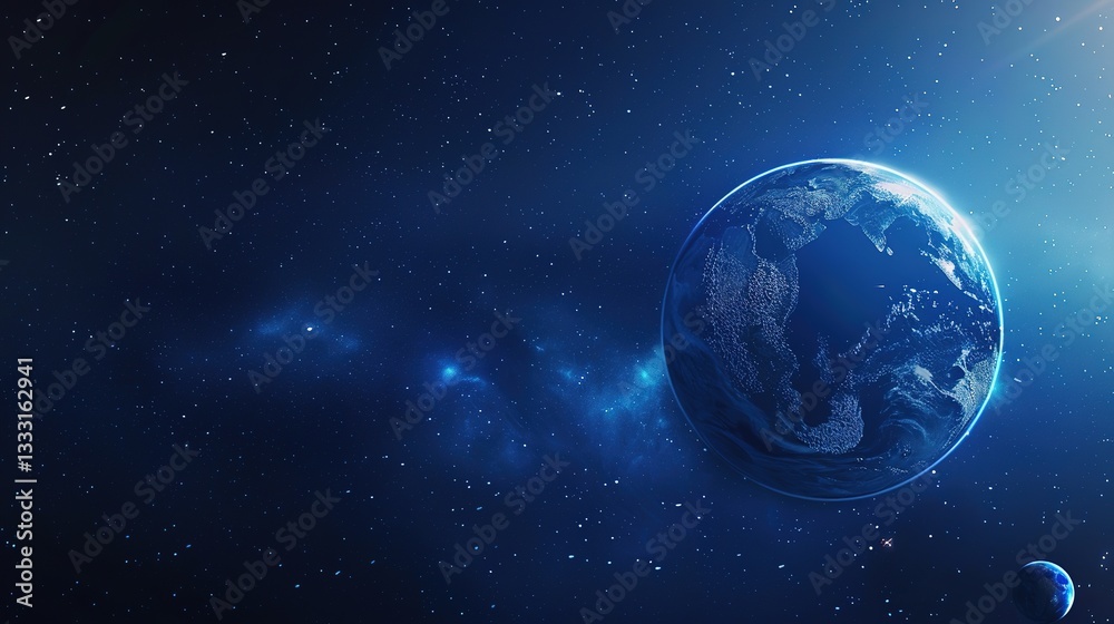 Obraz premium Blue_technology_Earth_planet_starry_sky_gradient