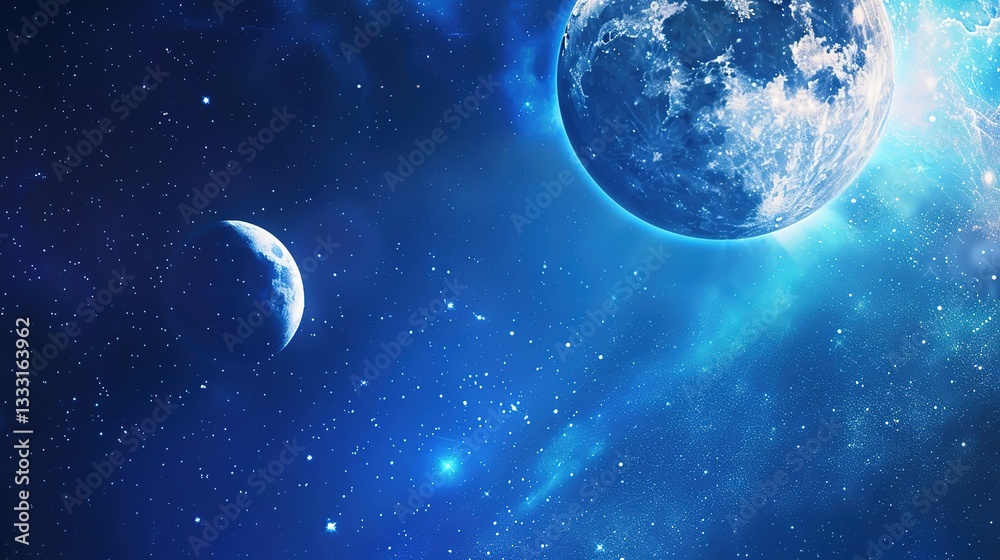 Obraz premium Blue_technology_Earth_planet_starry_sky_gradient