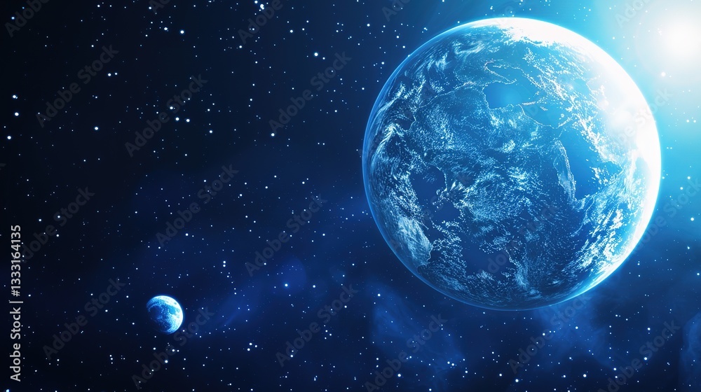 Naklejka premium Blue_technology_Earth_planet_starry_sky_gradient