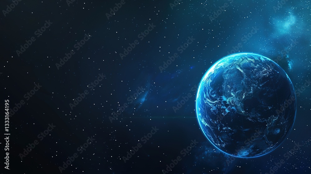 Obraz premium Blue_technology_Earth_planet_starry_sky_gradient