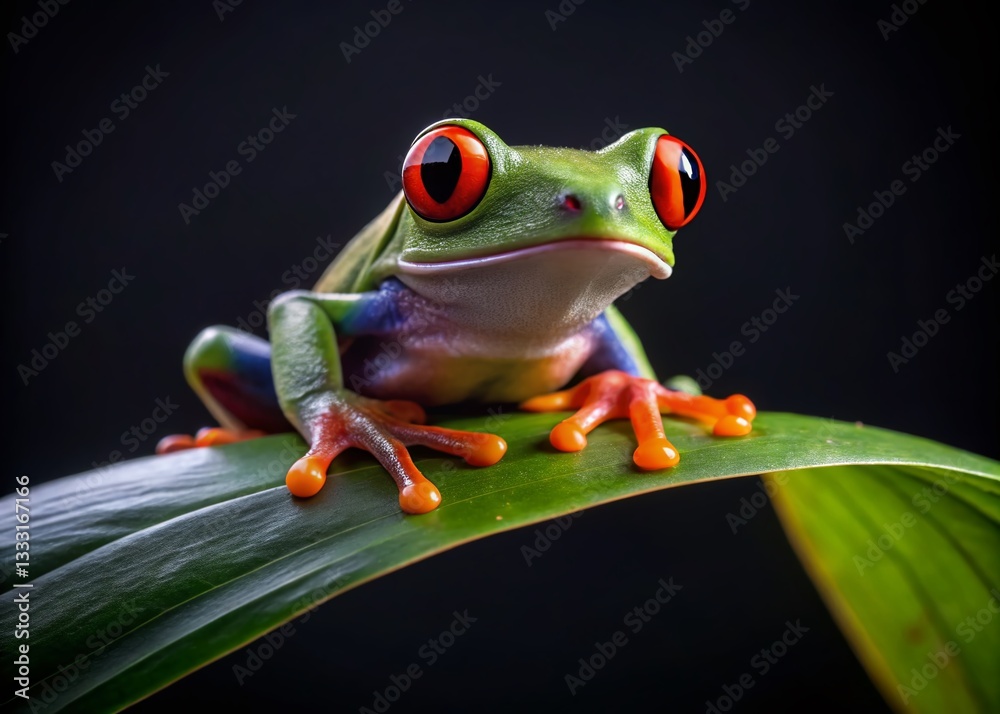 Fototapeta premium Vibrant Red-Eyed Tree Frog Minimalist Photography - Tropical Rainforest Amphibian