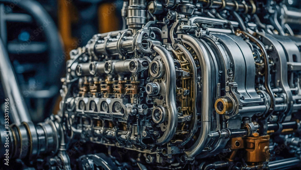 Fototapeta premium Intricate engine close-up, highlighting technology and craftsmanship