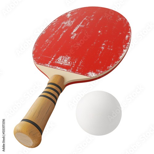 Red Ping Pong Paddle and Ball: Essential Table Tennis Sports Equipment for Indoor Leisure and Competitive Play