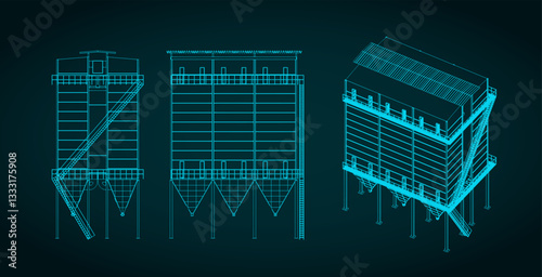 Dust extraction system blueprints illustration