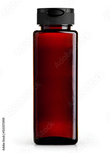 Mockup Bottle, Clear brown plastic, black cap
