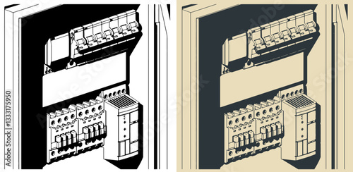 Electrical panel board close-up illustrations