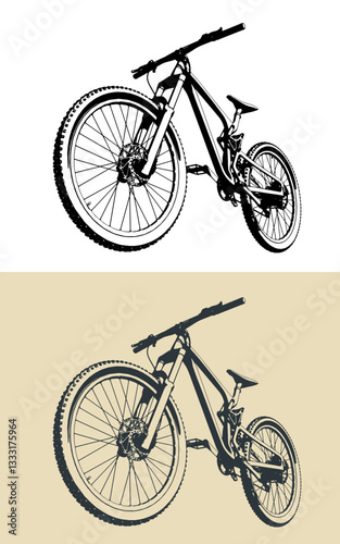 Freeride mountain bicycle illustrations