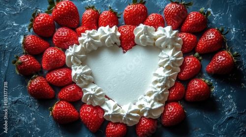 Fresh Strawberries and Whipped Cream Heart Shape Arrangement