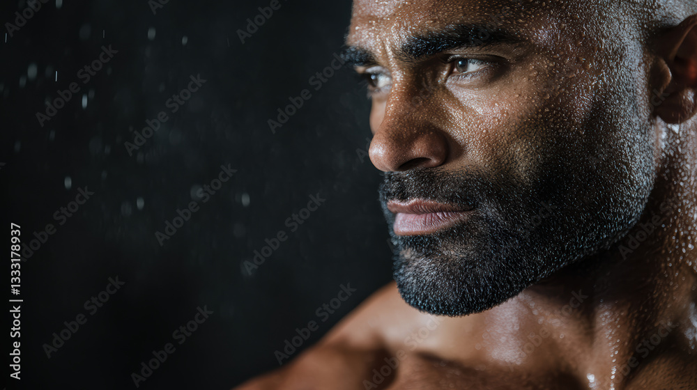 Intense focus of man with strong physique, showcasing determination and strength Intense focus of man with strong physique, showcasing determination and strength