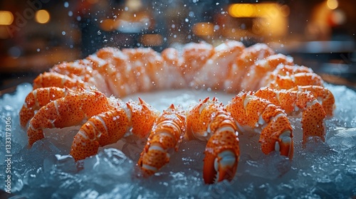 Succulent Lobster Tails Arranged on Ice with a Dark Background