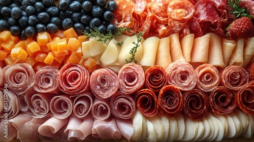Vibrant Charcuterie Board with Berries, Meats, and Cheeses Display