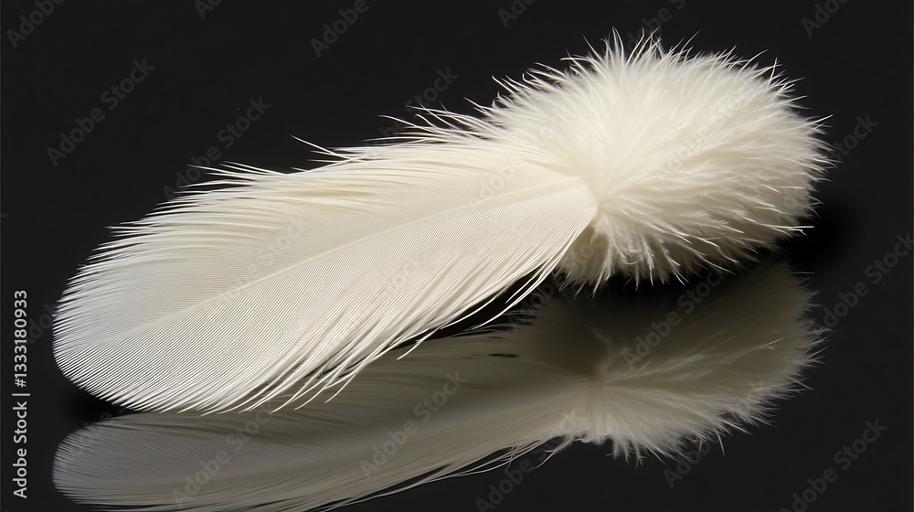 Obraz premium White Feather for Studio Reflection, Macro Shot.