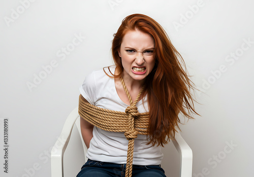 Furious Woman Tied Up With Rope